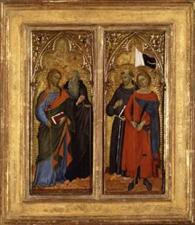 Heilige Jakobus, Antonius Abt, Franziskus und Ansanus, ca. 1385-90